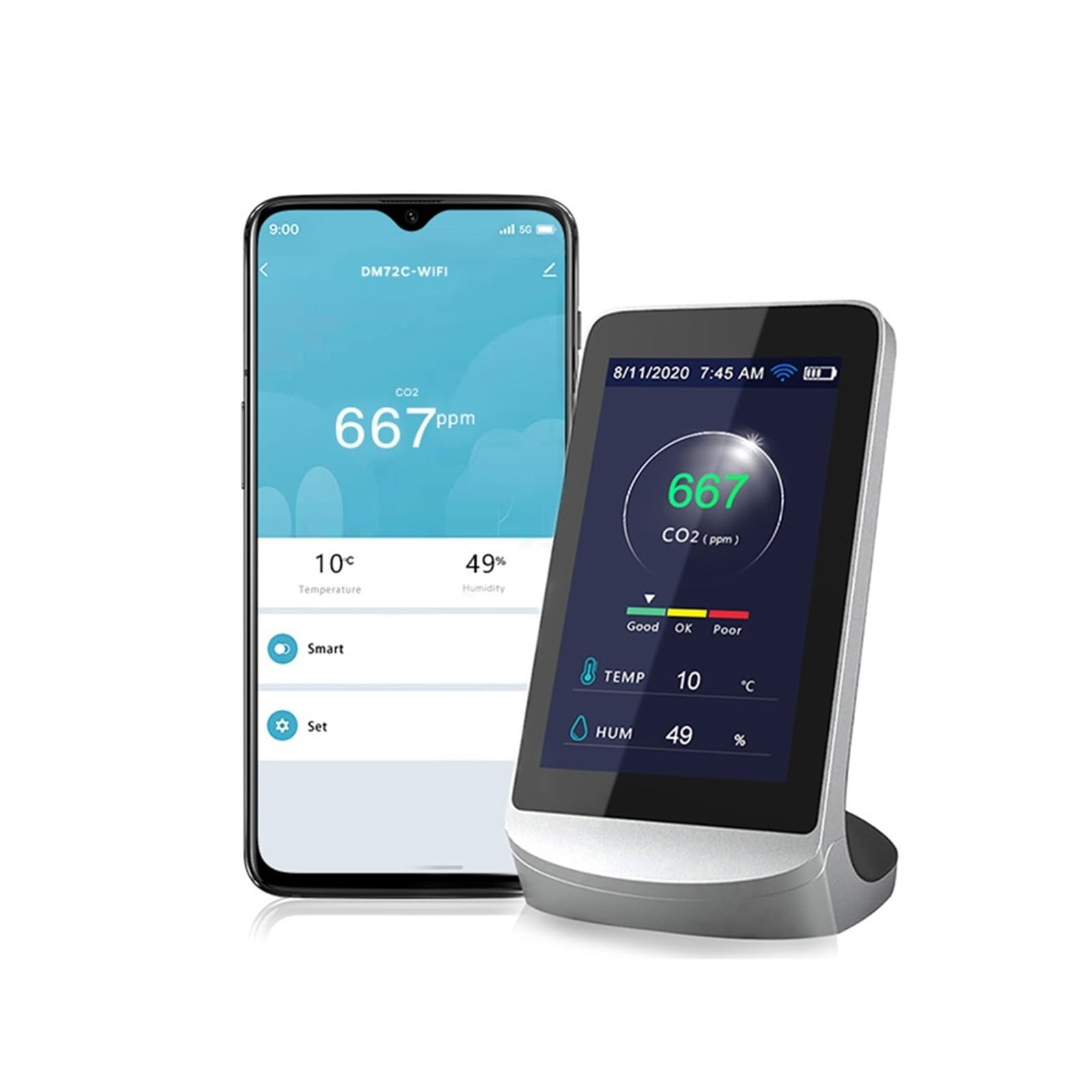 Monitor jakości powietrza DM72C WIFI, detektor CO2 400-5000 PPM, analizator temperatury i wilgotności do pracy domu Daty w czasie rzeczywistym