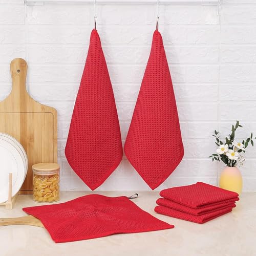 Image of 100% Cotton Kitchen Dish Cloths, 6 Pack Waffle Weave Ultra Soft Absorbent Dish Towels for Drying Dishes Quick Drying Kitchen Towels Dish Rags, 13.4 X 13.4 Inches (Bricks Red, Pack of 4)