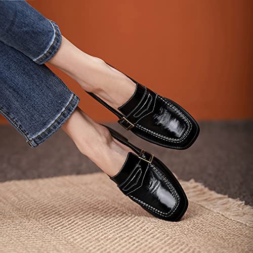 Image of MOOMMO Women Chunky Heel Penny Loafers Square Toe Buckle Slip On Comfort | Office Ladies Loafer Pumps 2 inch Stacked Block Heel Dress Loafers Oxfords Walking Dress Shoes Casual Size 4-11 M US