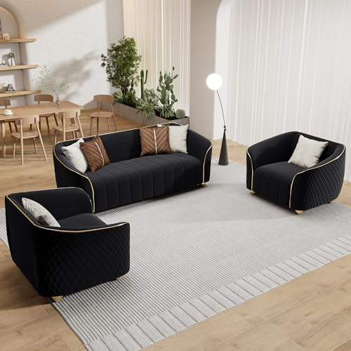 STORFENBOR 3 Piece Living Room Furniture Velvet Couch Sofa Set,Mid-Century