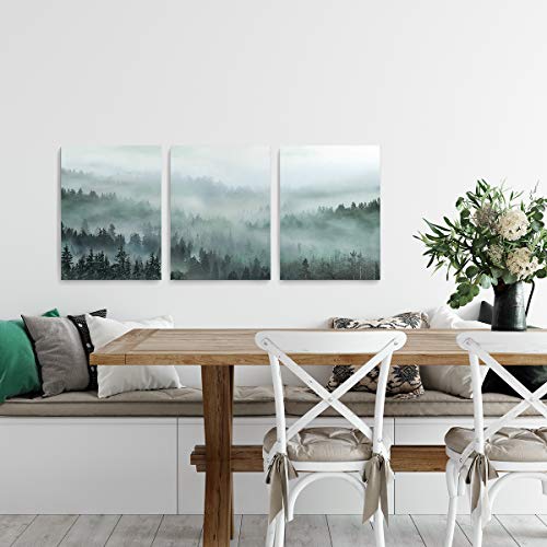 3 Piece Wall Art For Living Room Misty Forests Print Picture Framed Canvas Artwork Wall Decor For Bathroom Bedroom Modern Room Landscape Decorations Size 12X16 Inches X 3 Panel Ready To Hang #TOP2
