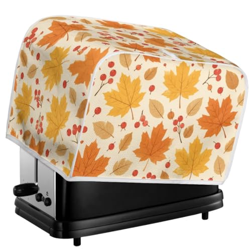 Image of Talayituse Maple Leaf Autumn Print 4 Slice Toaster Dust Covers Kitchen Small Appliance Cover, Stain Resistant Dust Protection Bread Machine Cover with Top Handle Autumn Decor, L
