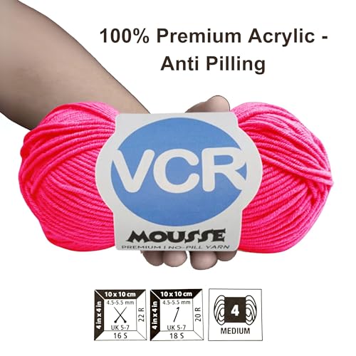 Image of VCR 4 Ply Pink Red Yarn, 100 Grams Hank, 190 Meters Length, Acrylic Ball for Crochet and Knitting, Soft Crosia Threads, Pack of 1 Yarn, Suitable for DIY Crafts