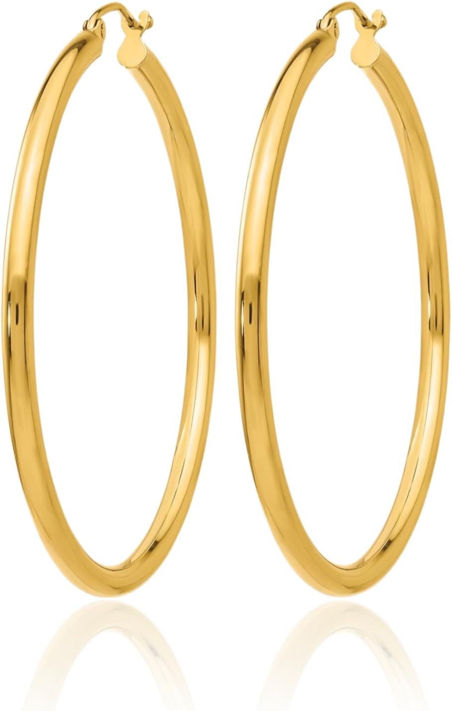 IceCarats 10K Solid Yellow Gold Large Round Hoop Earrings 40mm 1.6 inch Snap Back, Polished For Her