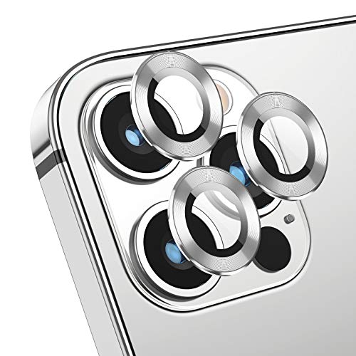 Deyooxi Caméra Arrière Protecteur Compatible avec iPhone 12 Pro,[3 pièces] Caméra Verre Trempé Film Protection écran,Vitre Protecteur D'objectif de Caméra avec Bord Métal,Argent Cover