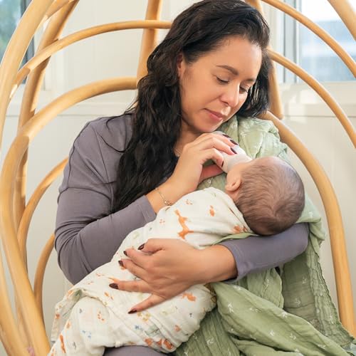 Image of aden + anais Essentials Cotton Muslin Swaddle, Breathable Baby Blanket, Ideal for Boys, Girls, Newborns, Babies & Infants, Receiving Blanket, Soft and Lightweight Wrap, 2 Pack, Sage Woodland