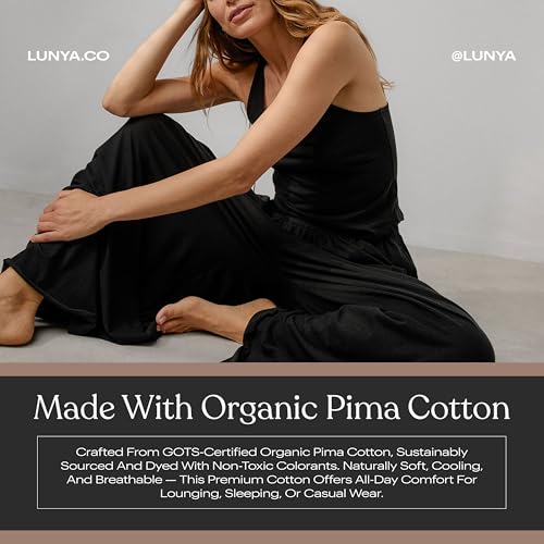 Image of Lunya Organic Pima Wide Leg Cotton Pants for Women - Organic Cotton Palazzo Pants - High Rise Wide Waistband