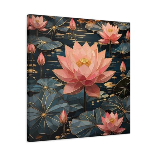 Décoration Géométrique Salon Toile Fleur de Lotus Rose