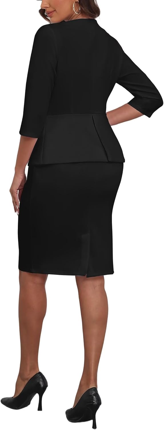 Suit Sets Women 2 Piece Skirt Dressy 3/4 Sleeve Blazer Jackets Midi Pencil Skirt Sets Business Formal Dress Suit Set - Image 2