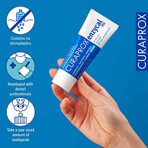 Curaprox Enzycal 950 Zahnpasta - Milde Fluoridzahnpasta mit Enzymen für die sanfte tägliche Mundpflege/Wenig abrasiv, frischer Geschmack, SLS-frei, 75ml / Hergestellt in der Schweiz