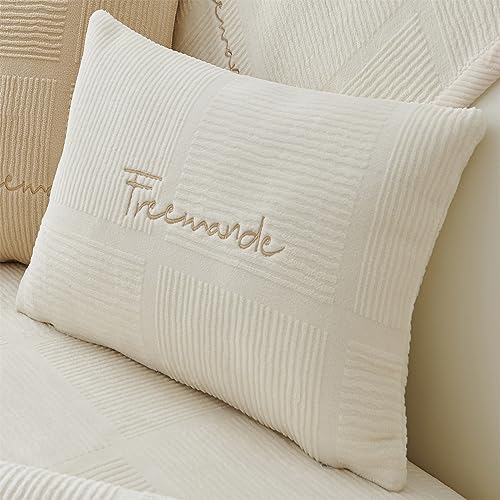 JUNLEBUYI Funda Sofa Chaise Long 4/3/2/1 Plazas Protector Cubre Sofa Fundas De Cojín Antideslizante Cubierta De Muebles Alfombra De Asiento De Terciopelo (Funda almohada45x45cm,Beige)