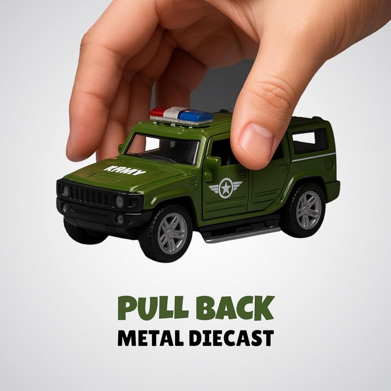 Image of Amisha Gift Gallery Diecast Army Jeep Toy Car for Kids | 1:36 Scale Model, Metal, Pull Back, Sports Car, Boys