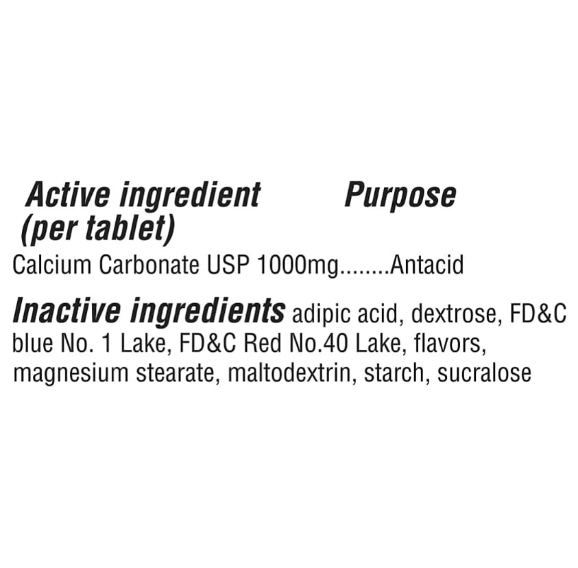 Image of Berkley Jensen Ultra Strength Antacid Chewable Tablets - 1000mg Calcium Carbonate for Heartburn, Acid Indigestion, Upset Stomach Relief - Assorted Berry Flavor - 265 Count