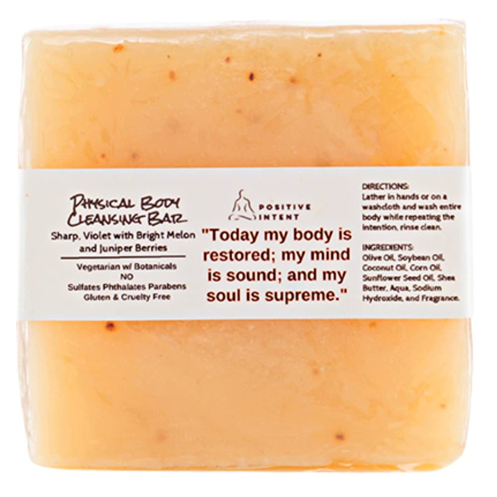 Positive Intent Beauty Physical Body Face, Hair & Body Cold Processed Soap | Sharp, Violet with Melon and Juniper Berries Scent | Vegan Moisturizing & Cleansing Cold Processed Soap | 5 oz