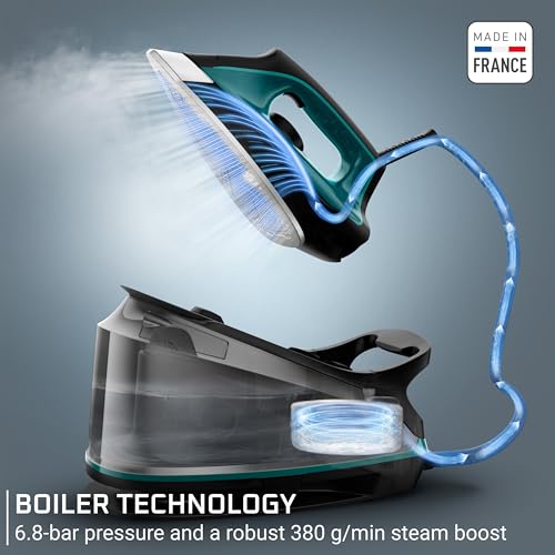 Rowenta Iron for Clothes, High Pressure Steamer Iron with Boiler System, 400 Steam Holes, Vertical Steaming, 37oz Tank, Stainless Steel Soleplate, Auto-Off 1800 watts, Black Green, DG7626 - Image 3