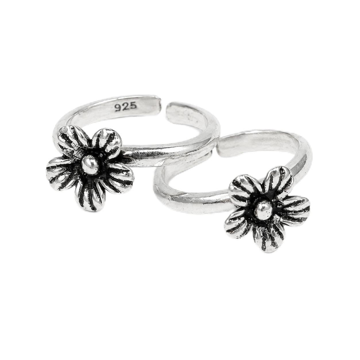 925 Sterling Silver Blossom Flower Toe Ring Pair | Adjustable | Elegant Daily Wear-image-22