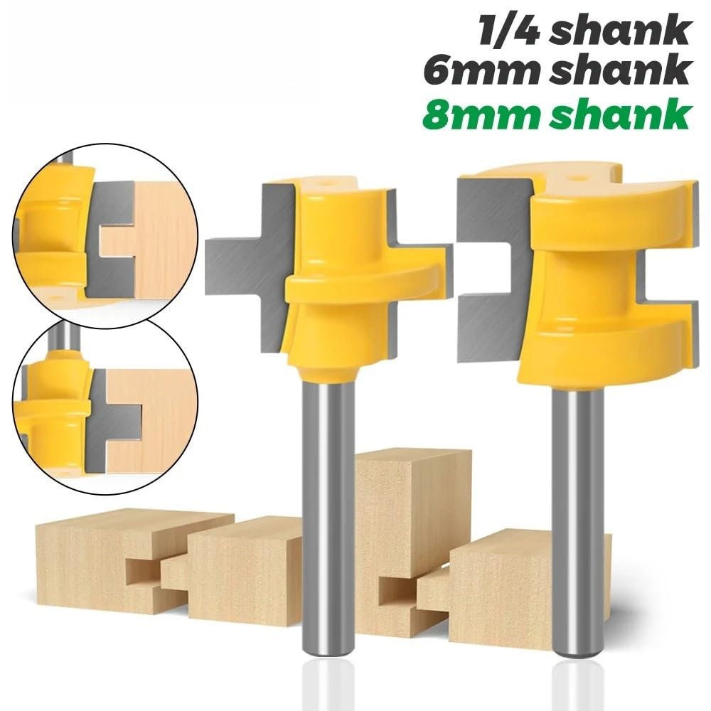 Zestaw 2 mini frezów do rowków na pióro i wpust – frezy obróbki drewna z trzpieniem 1/4"/6 mm/8 mm łączenia czopów, nóż liniowy(8mm shank)