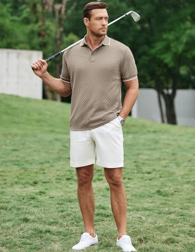 Image of JMIERR Mens Casual Polo Shirt Short Sleeve Vacation Button Summer Beach Knit Stretchy Golf Shirts