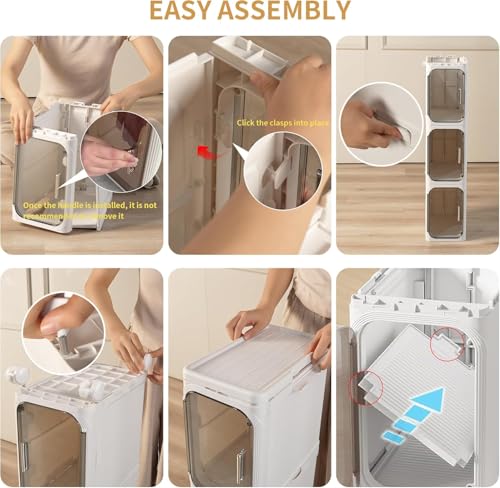 Image of 2-Tier Slim Narrow Bathroom Storage Cabinet, Cream White | Tool Free Assembly, Adjustable shelves, Fits for Narrow Spaces, Lockable Wheels, Magnetic Clear Door