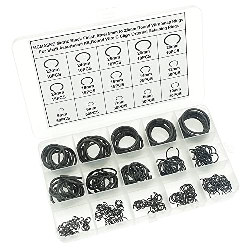 Mcmaske QSERR5MMTO28MM340P Metric 5Mm To 28Mm Round Wire C-Clips External Retaining Rings Assortment Kit;Round Wire Snap Rings thumb #3