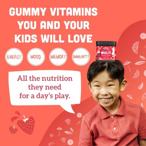 Image of Llama Naturals Kids Multivitamin Gummies | Real Fruit, No Added Sugar Cane | Organic Vegan Toddler Whole Food Vitamins | Vitamin D, C & Beta Carotene Gummy Supplement | Strawberry 90 Ct (1-2 Months)