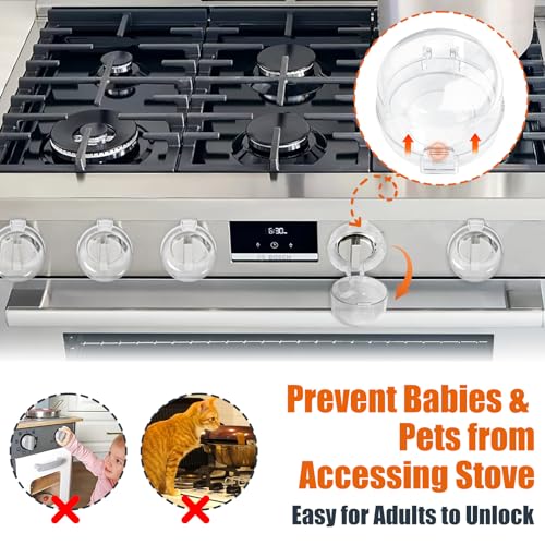 Stove Knob Safety Covers Baby Proofing for Press Stove Knob and Oven Knob Child Safety Locks - 5 Pack (Transparent) - Image 3