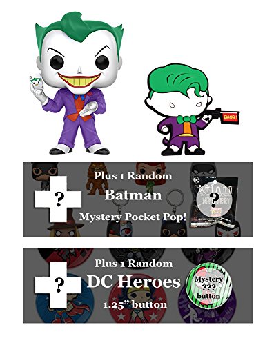 DC Comics Joker Bundle: Funko Pop! Chibi Magnet, Mystery Pop! Keychain, Mystery Button