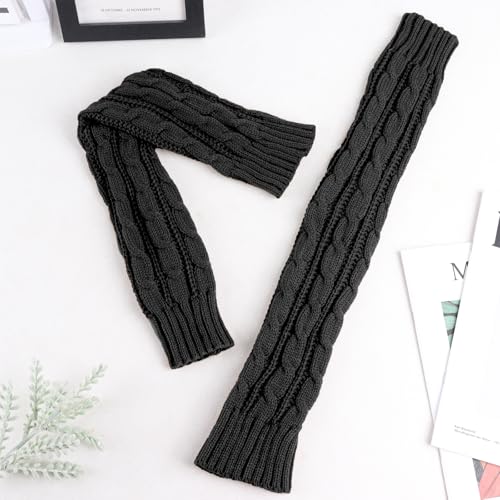 Arm Warmers Knit Elbow Long Fingerless Gloves for Women Winter Warm Ribbed Arm Sleeves Thumb Hole Arms Warmers Y2K Black-Thick