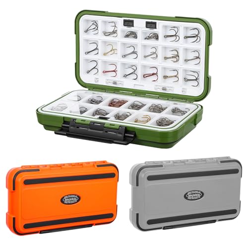 3 Piezas Organizadores Pequeños Impermeables para Cajas de Pesca, Plástico de Doble Cara con Divisores Ajustables para Señuelos, Anzuelos y Carnada (Verde, Naranja, Gris) miniatura 1