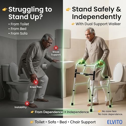 Image of Elvito Ultimate Dual Action Pro Stand-Ease Walker For Old people | Dual Mode (Reciprocal & Fixed) | Height Adjustable 8 Levels | Foldable | Walking For Patients At Home | Walker For Adults Foldable | Walker For Men | 1 Year Warranty | Step walker | (Stand-ease walker)