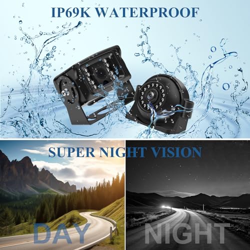 Image of RV Backup Camera System with 9'' IPS 4 Split Monitor with 4 Cameras, Side Front View Camera IR Night Vision Waterproof Backup Camera for RV, Trailer, Bus, Trucks BX94