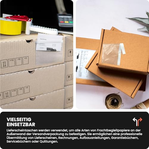 Netuno 250 transparente selbstklebende Lieferscheintaschen DIN C5 24 x 18,1cm Dokumententaschen für Begleitpapiere Garantiekarten Lieferscheine Dokumente Rechnungen Rechnungstaschen Pakettaschen