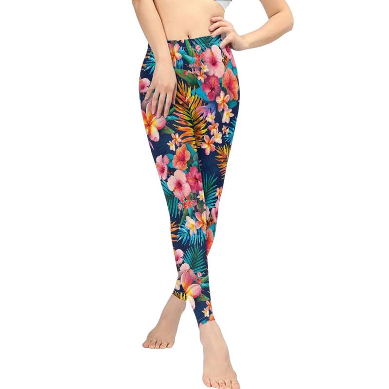 Irisjudy Hawaii Floral Women's Long Leggings, Van Gogh Art High Waist Workout Tight, Cute Girl Stretchy Soft Tights Plus Size3