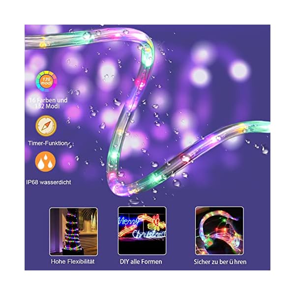 10M LED Schlauch Lichterkette Batterie Außen, USB Outdoor Lichterkette, Bunt Lichtschlauch Lichterkette, Balkon… – Bild 4