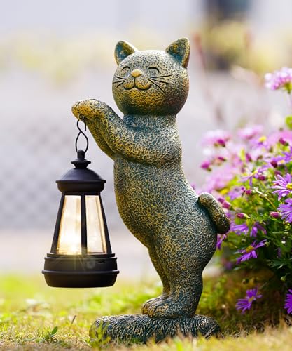 Nacome Solar Cat Outdoor Statues for Garden: Outside Decor with Lantern Clearance for Yard Art Lawn Ornaments Porch Patio Balcony - Gifts for Grandma Mom Women