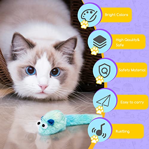 Nobleza-3 Paquets de Souris Jouet pour Chat,Contient de l'herbe à Chat,Jouets en Peluche Longs et Doux,Jouet d'Activité Interactif Petite Souris,La Souris-Jouet émet – Image 4