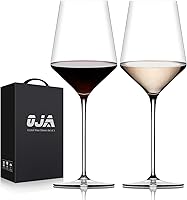 OJA Hand-Blown Lead-Free Crystal Red Wine Glasses Set of 2, 15oz Thin Rim Long Stem - Ideal for Daily Use or Gifts