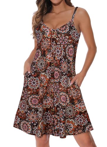 Image of JOELLYUS Summer Dresses for Women Spaghetti Strap Button Down Casual Sundress Beach Cover Up Dress with Pockets 2026