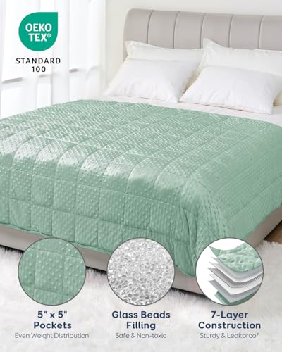 Image of Kivik Breathable Weighted Blanket for Adults, 20lbs Ultra Soft Minky Dot Heavy Blankets, Reversible Cooling and Warm Blanket for All Seasons, Machine Washable, 60 inchx80 inch Queen Size, Sage Green