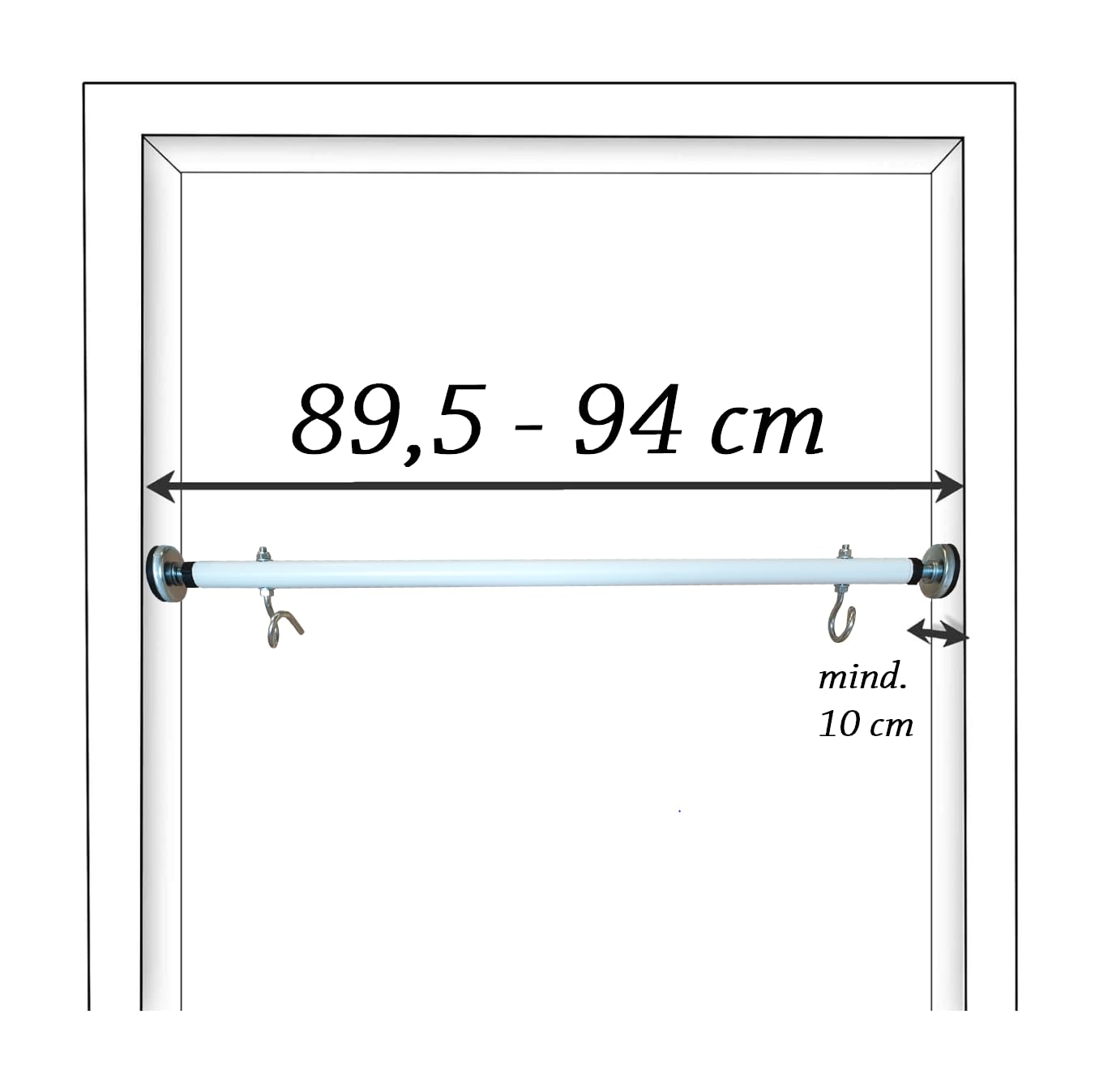 Klimmzugstange - für Türrahmen - mit Haken für Kinderschaukel - Montage ohne Bohren - Reckstange aus Metall - Pull Up Bar - Training-, Fitnessgeräte für Zuhause - Weiß - 90 cm
