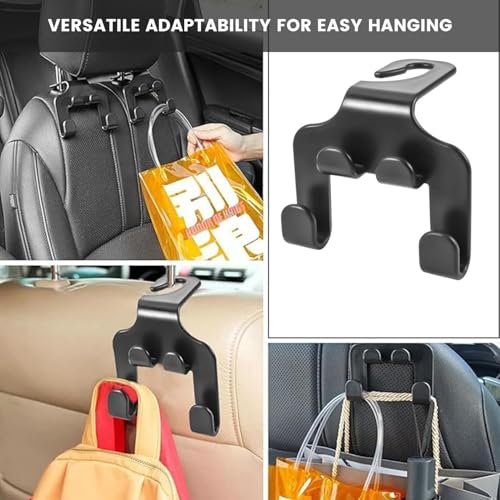 Image of AllExtreme Car Backseat Headrest Hook Storage Hanger, Universal Durable Organiser & Space Saver with Mobile Phone Holder for Handbag, Purse, Grocery Bags, Car Seat Hook Bag Holder (Black, Pack of 1)