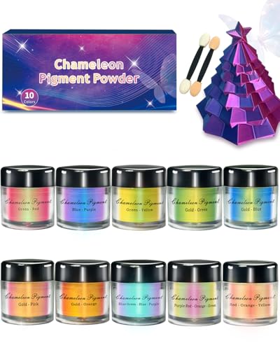 Luckymica Chameleon Mica Pulver, 10 Farbwechsel Pigmente für Epoxidharz, Intensiv schimmerndes Chrom-Effektpulver für Seife, Kerzen, Tumbler & Kreativprojekte