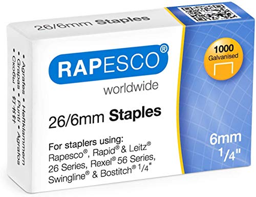 Image of Rapesco Pack of 5 Boxes of 1000 Galvanised Staples 26/6 mm