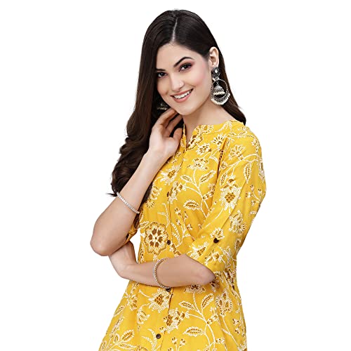 Image of Stylum Women's Aqua Floral Printed Rayon A-Line Kurta | Comfortable Daily Office & Casual Wear (Available in Plus Sizes)