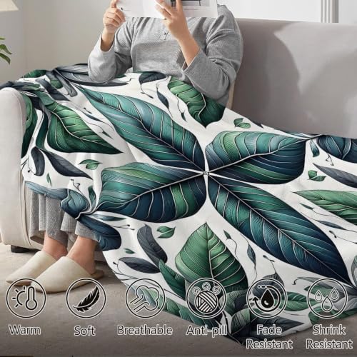 Plaid polaire microfibre 220x240 cm couverture texture feuille vert