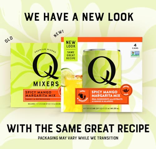 Q SPICY MANGO MARGARITA MIX with Real Key Limes, Mangos & Organic Agave - Ideal for Cocktails & Mocktails - Real Ingredients, Perfectly Balanced - 90 Calories per Serving - 7.5 Fl Oz Cans (Pack of 24)