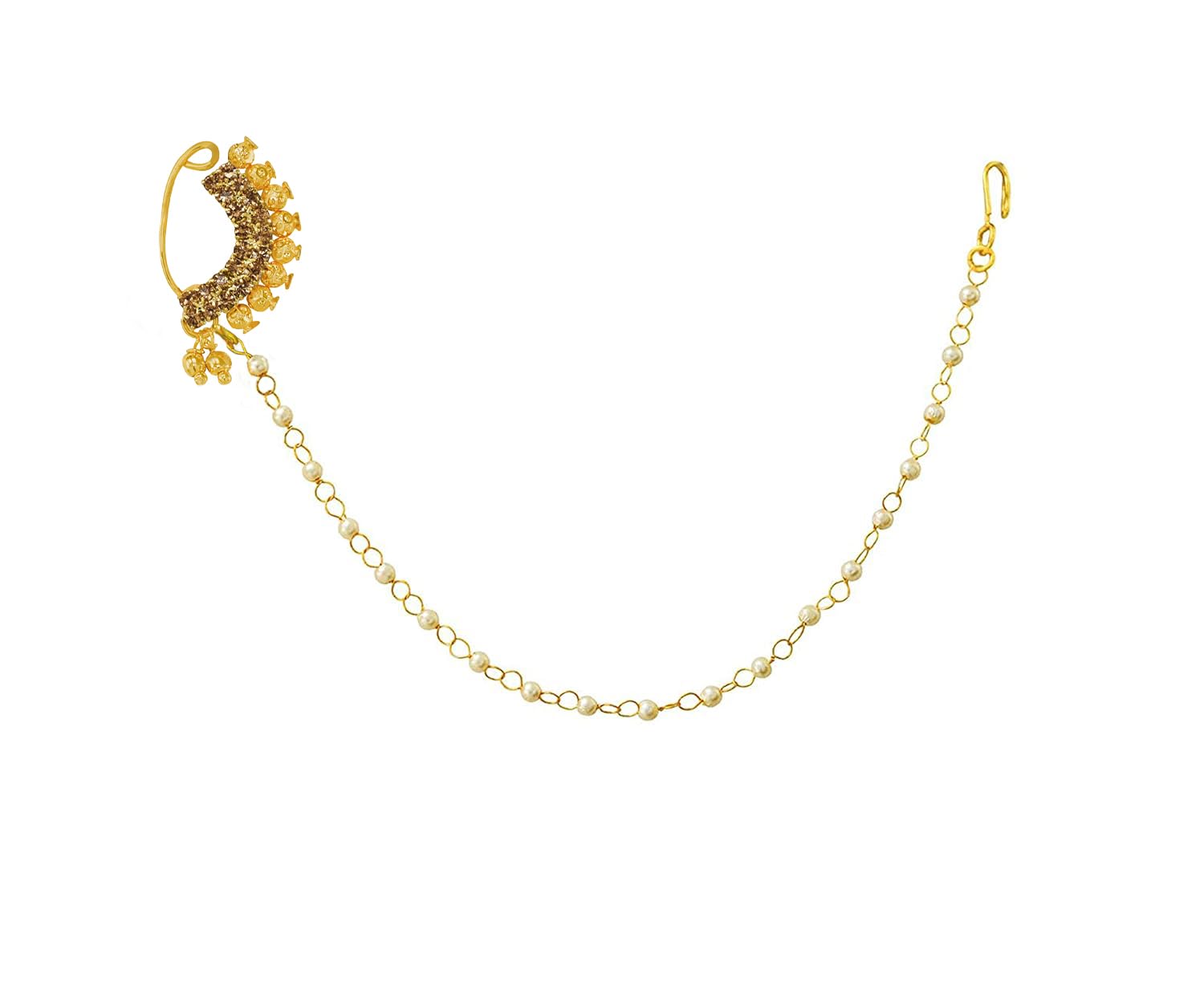 KYOOT JEWELS Nathiya with Chain Traditional Gold Plated Bridal Nath Diamond Studded Pearl Chain Non Pierced Clip On Nathiya For Women and Girls (Champagne) (B0CWLH2WR4) Amazon Price History, Amazon Price Tracker