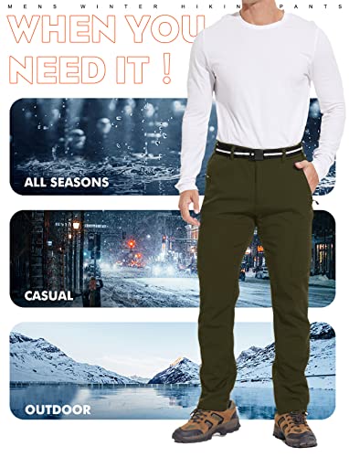 Noukow Men's Winter Fleece Lined Hiking Pants, Softshell Waterproof Work Pants With Belt 6 Zip Pockets-Camping,Skiing #TOP4