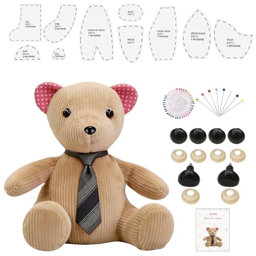 Nuvani 11in 10pcs Acrylic Memory Bear Template Ruler Set - Beginners Friendly Quilting Sewing Templates with Detailed Instruction Manual & Video Tutorials Safety Eyes Noses & Pins