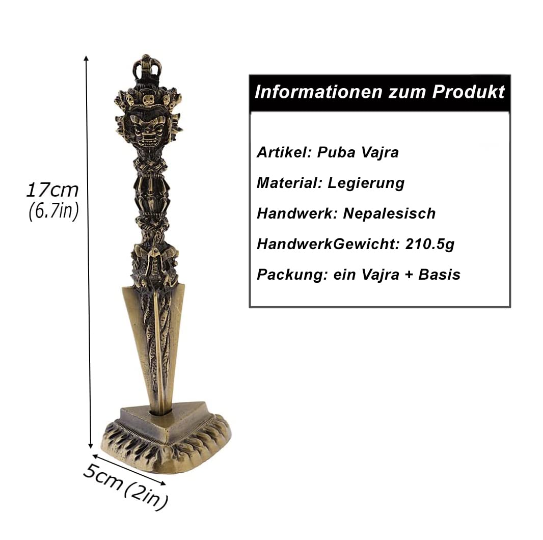 DAXINYANG Laiton Vajra Phurba, 17Cm Dorje Rituel Tibétain Népal Bouddhisme Kila Phurpa, avec Socle
